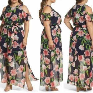 Eliza J Floral Chiffon Cold Shoulder Dress 8